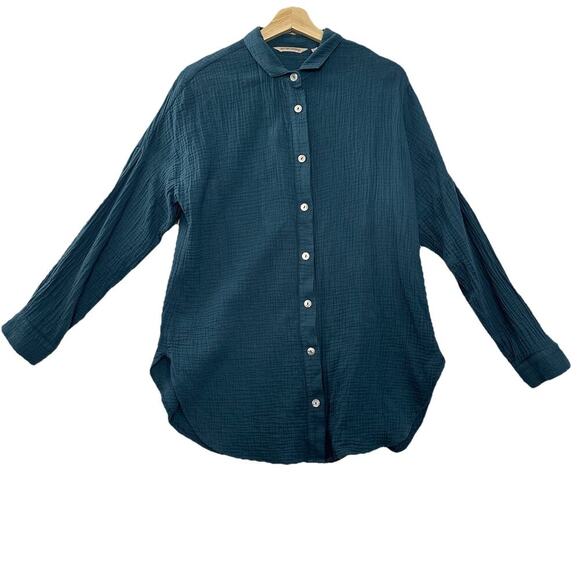 Soft Surroundings Gauzy Button Up Tunic Womens S Blue Long Sleeve Coastal Preppy - Picture 1 of 13